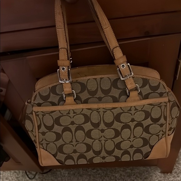 Coach Brown and Tan Shoulder Bag with Signature Monogram - Picture 3 of 3